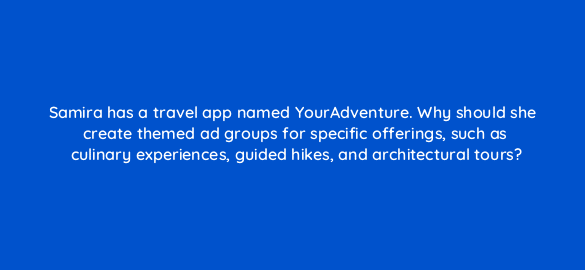 samira has a travel app named youradventure why should she create themed ad groups for specific offerings such as culinary experiences guided hikes and architectural tours 24581