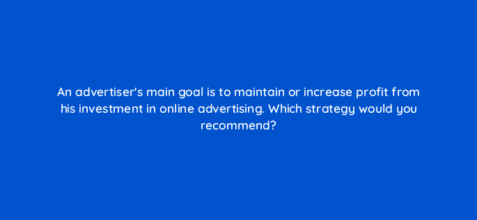 an advertisers main goal is to maintain or increase profit from his investment in online advertising which strategy would you recommend 12100