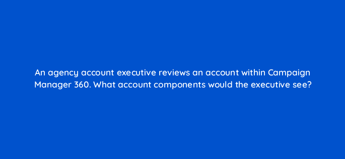 an agency account executive reviews an account within campaign manager 360 what account components would the executive see 84159