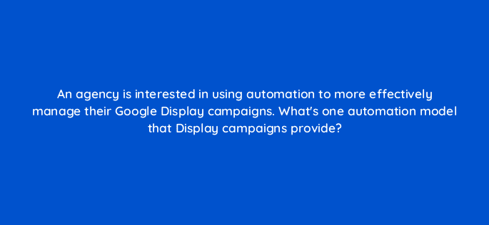 an agency is interested in using automation to more effectively manage their google display campaigns whats one automation model that display campaigns provide 98423