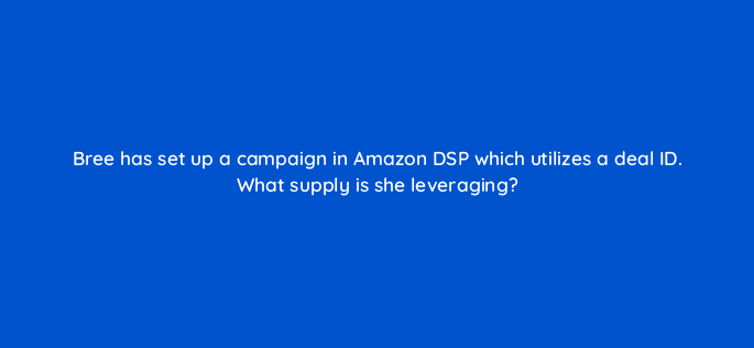 bree has set up a campaign in amazon dsp which utilizes a deal id what supply is she leveraging 117565