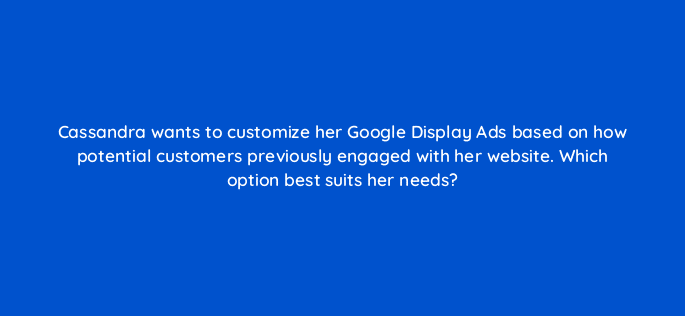 cassandra wants to customize her google display ads based on how potential customers previously engaged with her website which option best suits her needs 19226