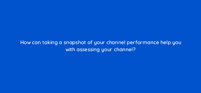 how can taking a snapshot of your channel performance help you with assessing your channel 8469