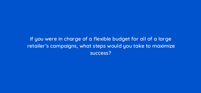 if you were in charge of a flexible budget for all of a large retailers campaigns what steps would you take to maximize success 122041