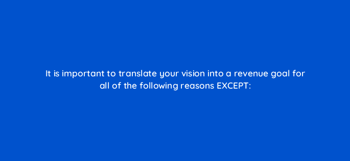 it is important to translate your vision into a revenue goal for all of the following reasons