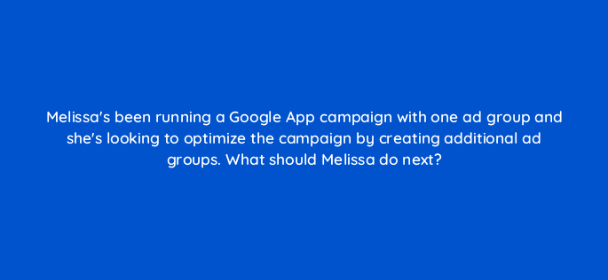 melissas been running a google app campaign with one ad group and shes looking to optimize the campaign by creating additional ad groups what should melissa do