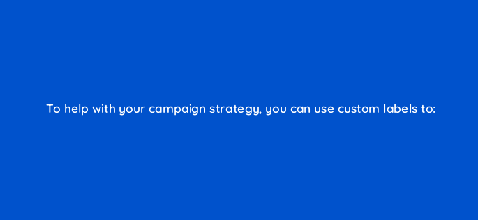 to help with your campaign strategy you can use custom labels to 2392