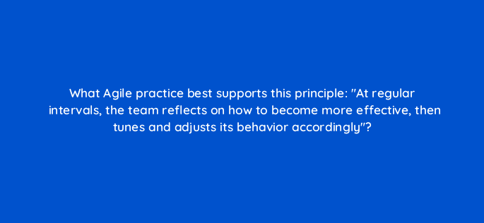 what agile practice best supports this principle at regular intervals the team reflects on how to become more effective then tunes and adjusts its behavior accordingly 76617