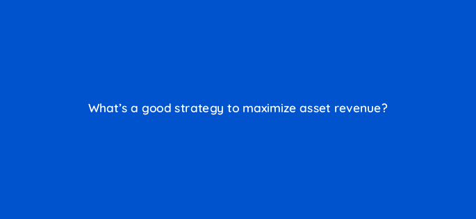 whats a good strategy to maximize asset revenue 8615