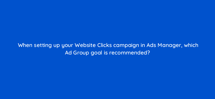 when setting up your website clicks campaign in ads manager which ad group goal is recommended 82137