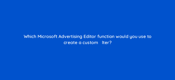 which microsoft advertising editor function would you use to create a custom efac81lter 29673