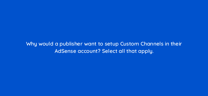 why would a publisher want to setup custom channels in their adsense account select all that apply 15382