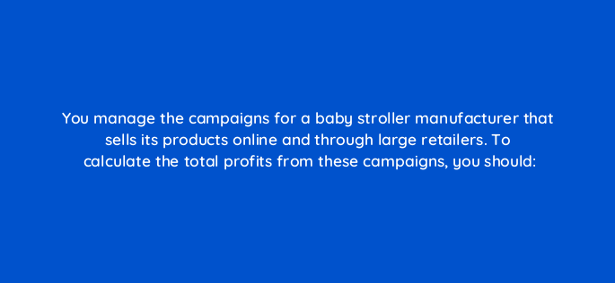 you manage the campaigns for a baby stroller manufacturer that sells its products online and through large retailers to calculate the total profits from these campaigns you should 2119
