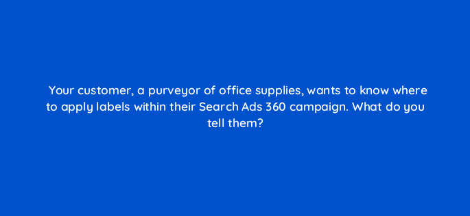 your customer a purveyor of office supplies wants to know where to apply labels within their search ads 360 campaign what do you tell them 160635