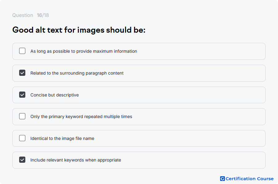 Good alt text for images should be: