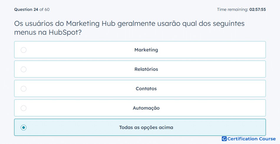 Os usuarios do Marketing Hub geralmente usarao qual dos seguintes menus na HubSpot