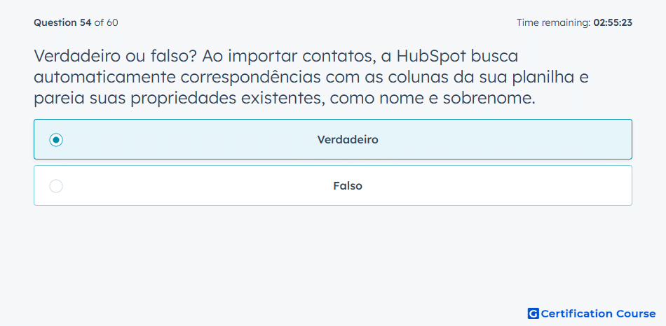 Verdadeiro ou falso Ao importar contatos a HubSpot busca automaticamente correspondencias com as colunas da sua planilha e pareia
