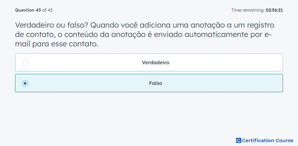 Verdadeiro ou falso Quando voce adiciona uma anotacao a um registro de contato o conteudo da anotacao e enviado automaticamente po