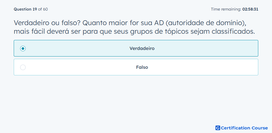 Verdadeiro ou falso Quanto maior for sua AD autoridade de dominio mais facil devera ser para que seus grupos de topicos sejam clas