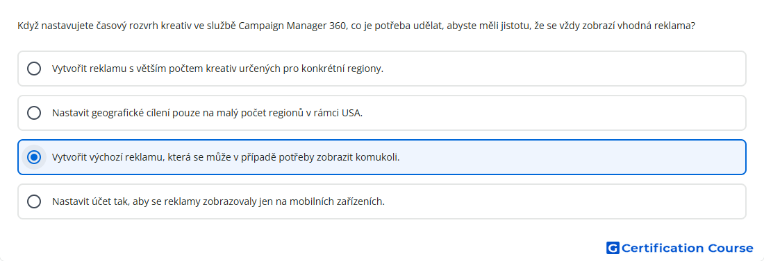 Kdyz nastavujete casovy rozvrh kreativ ve sluzbe C