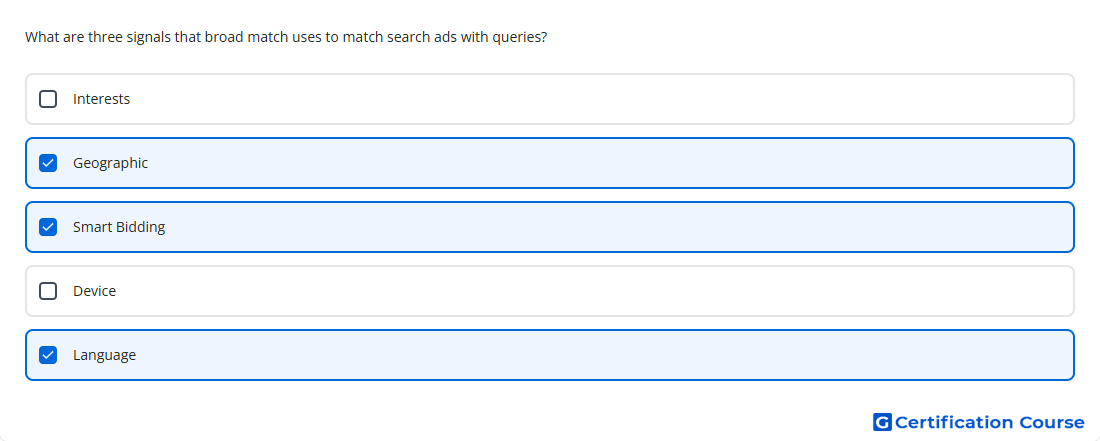 What are three signals that broad match uses to ma