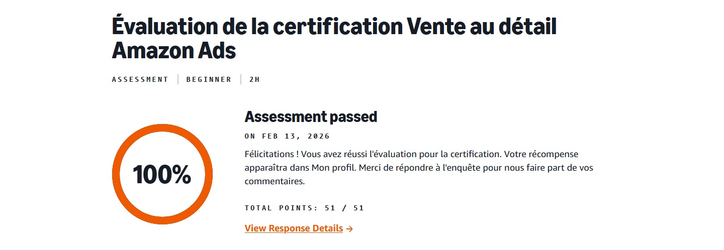 evaluation de la certification vente au detail amazon ads