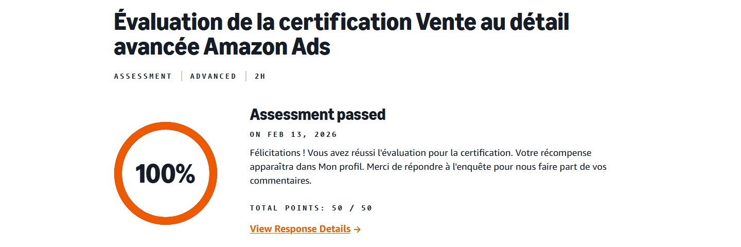 evaluation de la certification vente au detail avancee amazon ads