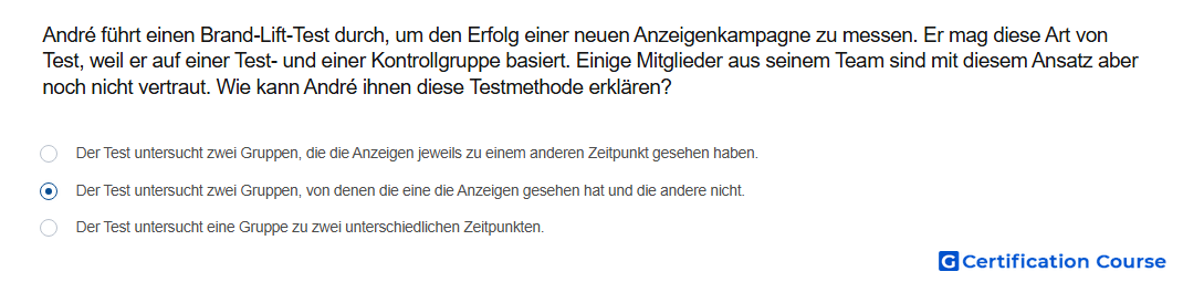 Andre fuhrt einen Brand Lift Test durch um den Erfolg einer neuen Anzeigenkampagne zu messen Er mag diese Art von Test weil er auf