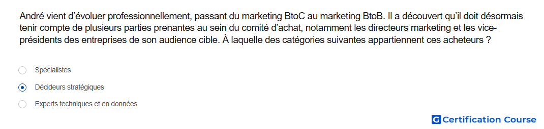 Andre vient d evoluer professionnellement passant du marketing BtoC au marketing BtoB Il a decouvert qu il doit desormais tenir co