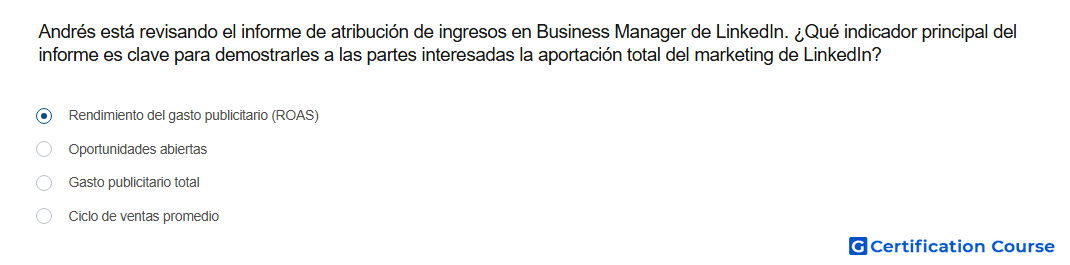 Andres esta revisando el informe de atribucion de ingresos en Business Manager de LinkedIn Que indicador principal del informe es