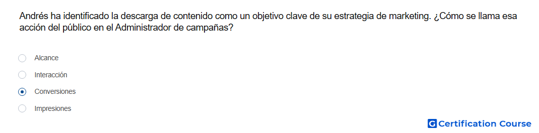 Andres ha identificado la descarga de contenido como un objetivo clave de su estrategia de marketing Como se llama esa accion del