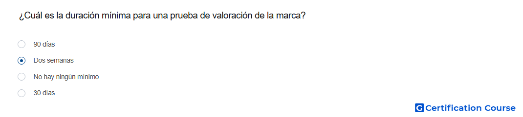 Cual es la duracion minima para una prueba de valoracion de la marca