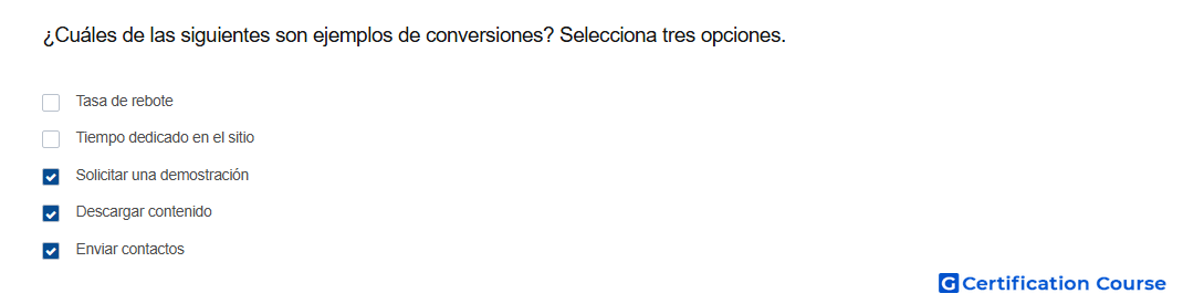 Cuales de las siguientes son ejemplos de conversiones Selecciona tres opciones