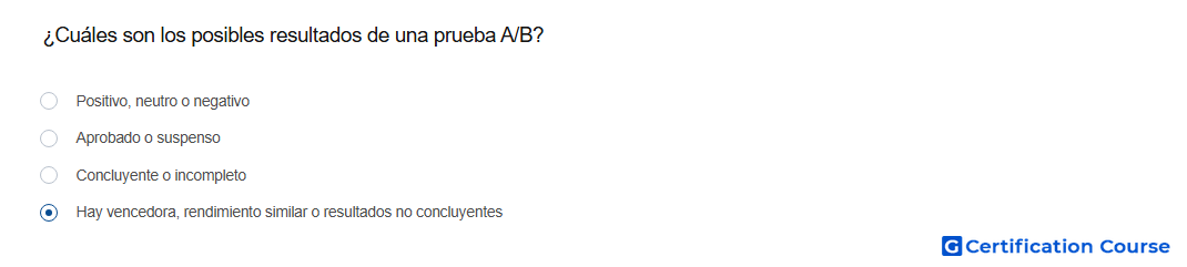 Cuales son los posibles resultados de una prueba A B