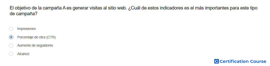 El objetivo de la campana A es generar visitas al sitio web Cual de estos indicadores es el mas importantes para este tipo de camp
