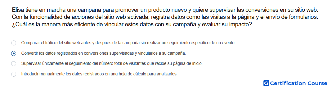 Elisa tiene en marcha una campana para promover un producto nuevo y quiere supervisar las conversiones en su sitio web Con la func