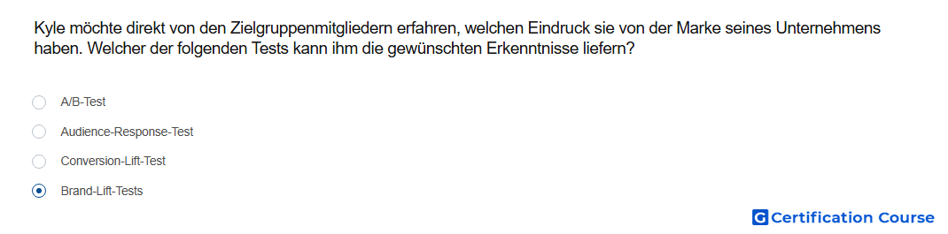 Kyle mochte direkt von den Zielgruppenmitgliedern erfahren welchen Eindruck sie von der Marke seines Unternehmens haben Welcher de