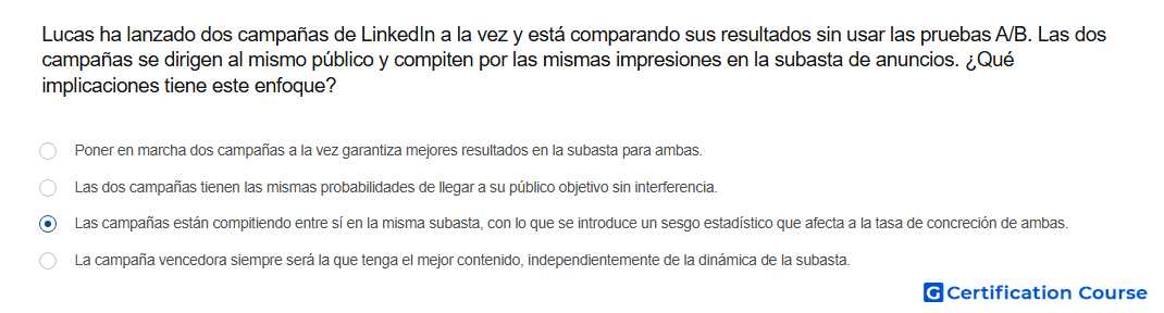 Lucas ha lanzado dos campanas de LinkedIn a la vez y esta comparando sus resultados sin usar las pruebas A B Las dos campanas se d