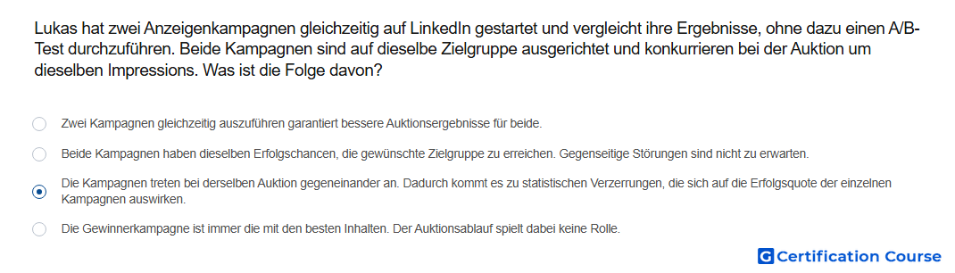 Lukas hat zwei Anzeigenkampagnen gleichzeitig auf LinkedIn gestartet und vergleicht ihre Ergebnisse ohne dazu einen A B Test durch