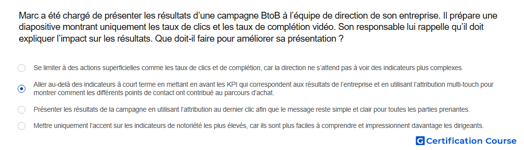Marc a ete charge de presenter les resultats d une campagne BtoB a l equipe de direction de son entreprise Il prepare une diaposit