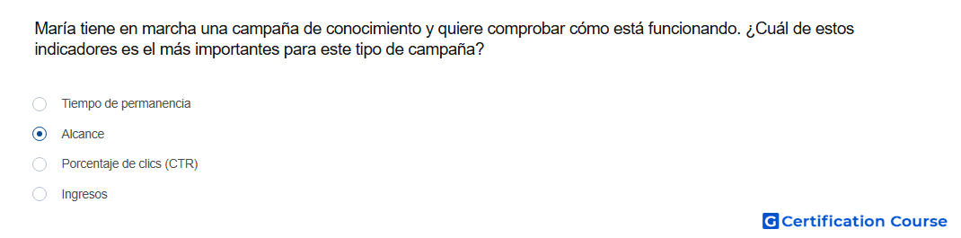 Maria tiene en marcha una campana de conocimiento y quiere comprobar como esta funcionando Cual de estos indicadores es el mas imp