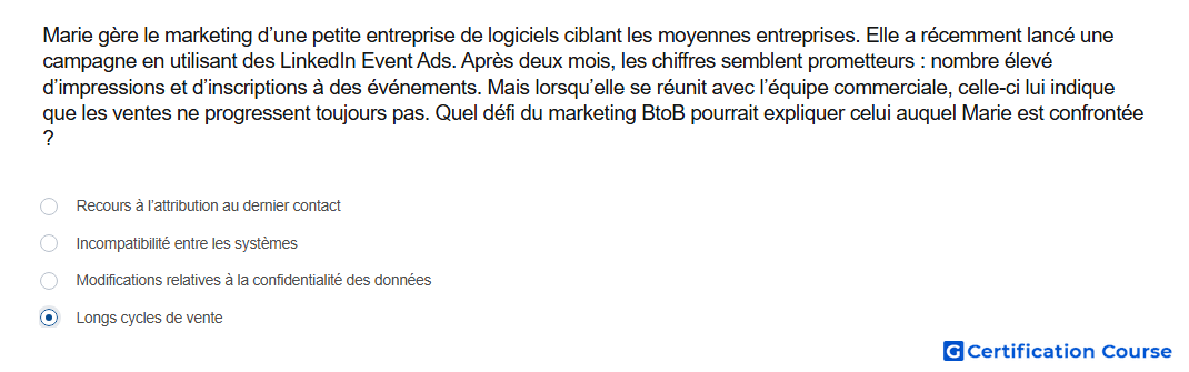 Marie gere le marketing d une petite entreprise de logiciels ciblant les moyennes entreprises Elle a recemment lance une campagne