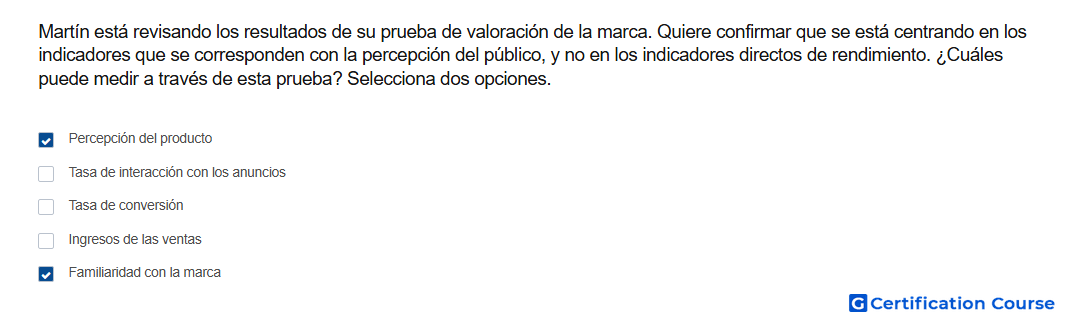 Martin esta revisando los resultados de su prueba de valoracion de la marca Quiere confirmar que se esta centrando en los indicado