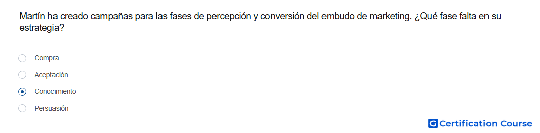 Martin ha creado campanas para las fases de percepcion y conversion del embudo de marketing Que fase falta en su estrategia