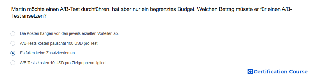 Martin mochte einen A B Test durchfuhren hat aber nur ein begrenztes Budget Welchen Betrag musste er fur einen A B Test ansetzen