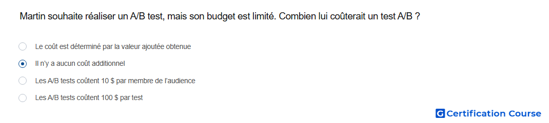 Martin souhaite realiser un A B test mais son budget est limite Combien lui couterait un test A B