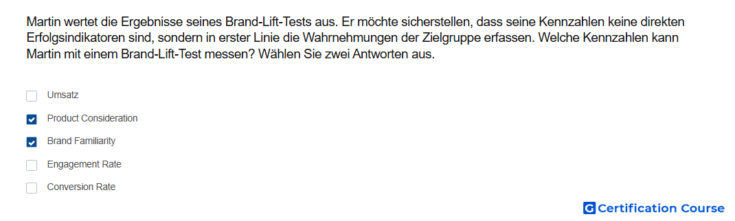 Martin wertet die Ergebnisse seines Brand Lift Tests aus Er mochte sicherstellen dass seine Kennzahlen keine direkten Erfolgsindik