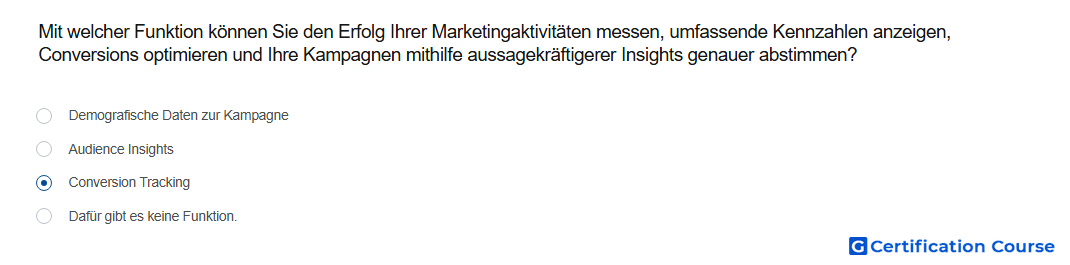 Mit welcher Funktion konnen Sie den Erfolg Ihrer Marketingaktivitaten messen umfassende Kennzahlen anzeigen Conversions optimieren