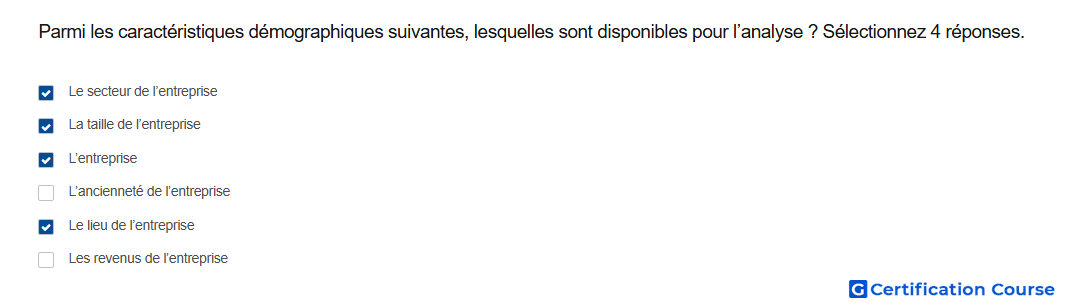 Parmi les caracteristiques demographiques suivantes lesquelles sont disponibles pour l analyse Selectionnez 4 reponses