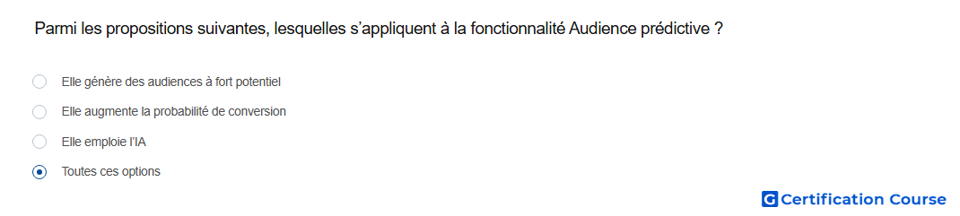 Parmi les propositions suivantes lesquelles s appliquent a la fonctionnalite Audience predictive
